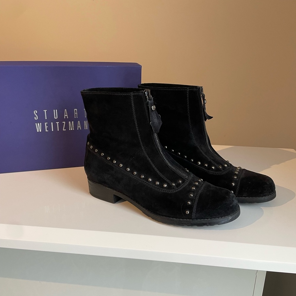 Stuart Weitzman Black Ankle Boots with Studs